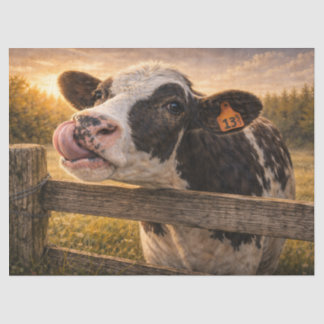 Black and White Cow with Tongue up Her Nose Seidenpapier