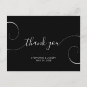 Black and White Curly Script Wedding Vielen Dank Postkarte (Vorderseite)