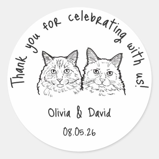 Black and White Cute Cats Wedding Favor Runder Aufkleber (Vorderseite)