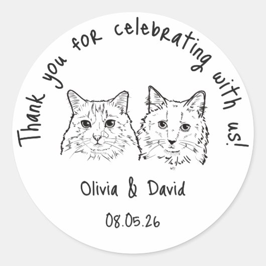 Black and White Cute Cats Wedding Favor Runder Aufkleber (Vorderseite)