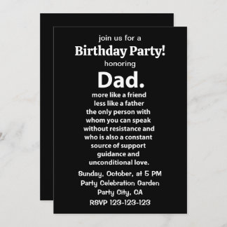 Black and White Dad Daddy Quote Birthday Party Einladung