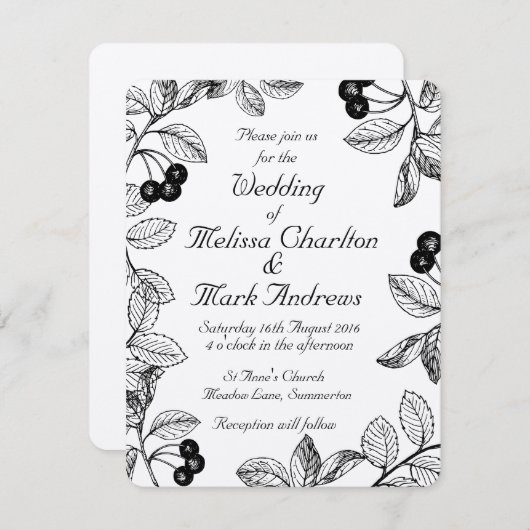 Black and White Dahlia Elegant Rustic Custom Einladung (Vorne/Hinten)