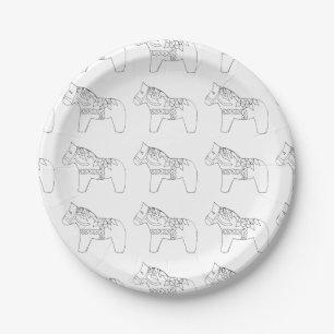 Black and White Dala Horse Paper Plate Pappteller