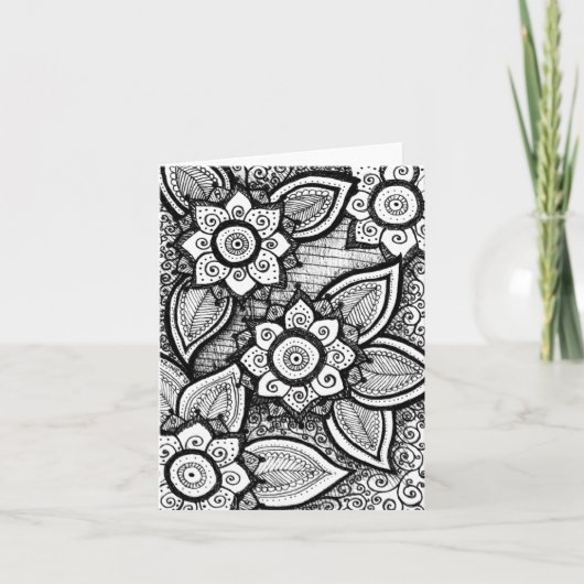 Black and White Damask Indian Mandala Danke (Vorderseite)