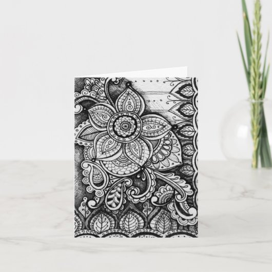 Black and White Damask Indian Mandala Danke (Vorderseite)