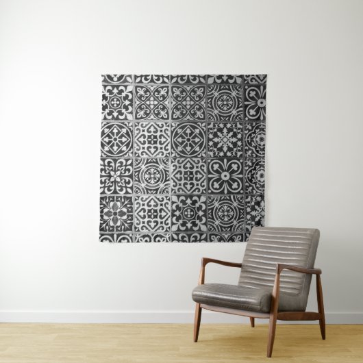 Black and white damask patterns wandteppich (Beispiel (Horizontal))