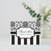 Black and White Damask Stripe Wedding Vielen Dank Dankeskarte (Stehend Vorderseite)