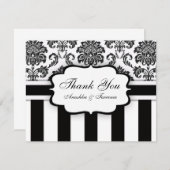 Black and White Damask Stripe Wedding Vielen Dank Dankeskarte (Vorne/Hinten)
