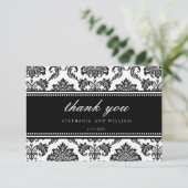 Black and White Damask Wedding Dankeschön Karte (Stehend Vorderseite)