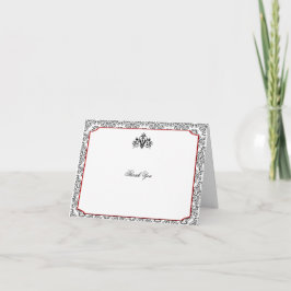 Black and White Damask with Red Accent Thank You Dankeskarte