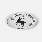 Black And White Deer And Snowflakes Holiday Party Pappteller (Schrägansicht)