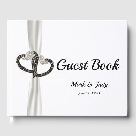 Black and White Diamond Hearts Wedding Gästebuch