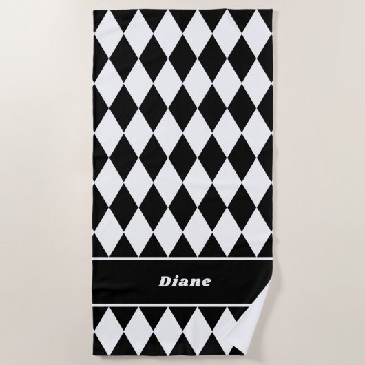 Black and White Diamond Pattern Personalized Strandtuch (Vorderseite)
