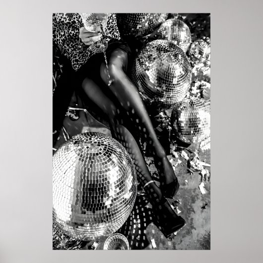 Black and White Disco Ball Print, Cocktail Poster (Vorne)