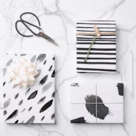 Black And White Doodle Shapes Stripe Drop Patterns Geschenkpapier Set