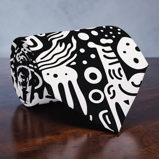 Black and White Doodles Custom Necktie Krawatte