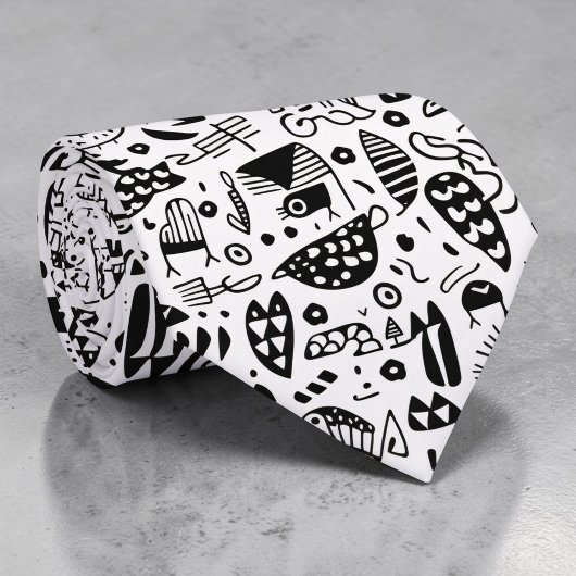 Black and White Doodles Custom Necktie Krawatte