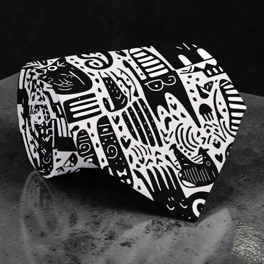Black and White Doodles Custom Necktie Krawatte