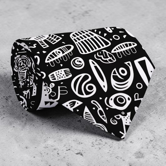 Black and White Doodles Custom Necktie Krawatte
