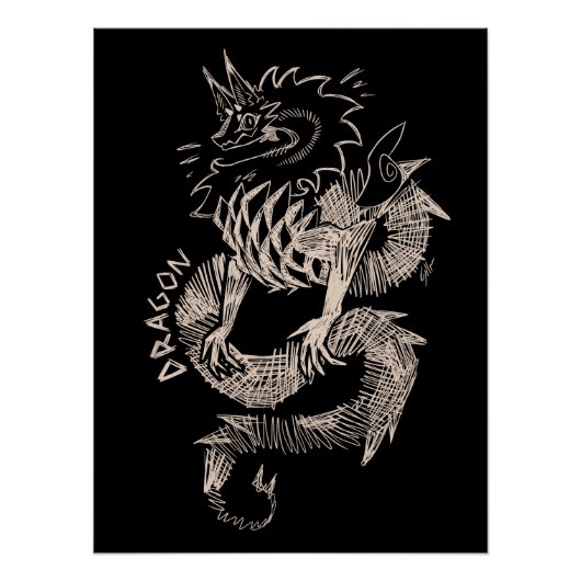 Black and white Dragon sketch Poster (Vorderseite)