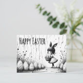 Black and White Easter Girl with Bunny Ears Postkarte (Stehend Vorderseite)