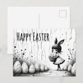 Black and White Easter Girl with Bunny Ears Postkarte (Vorne/Hinten)