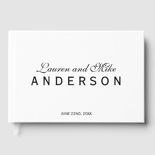 Black and White Elegant Couple Name Wedding Script Gästebuch (Vorderseite)