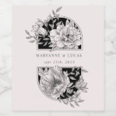 Black and White Elegant Floral Wedding Weinetikett (Einzelnes Label)