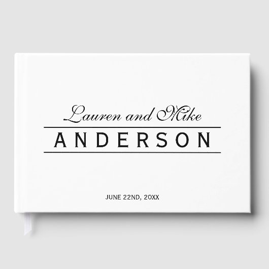Black and White Elegant Lines Couple Name Wedding Gästebuch (Vorderseite)