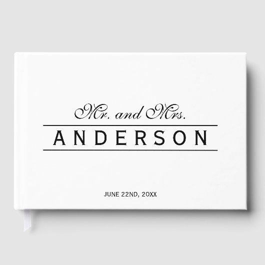 Black and White Elegant Lines Mr and Mrs Wedding Gästebuch (Vorderseite)