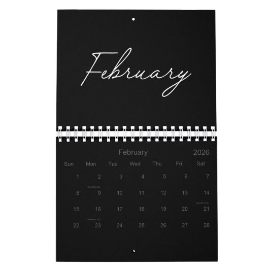 Black and White Elegant Modern Script 2026 Kalender (Feb 2026)