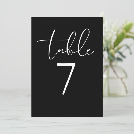 Black And White Elegant Modern Script Table Number Einladung (Stehend Vorderseite)