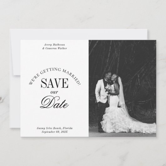 Black and White Elegant Save the Date Card (Vorderseite)