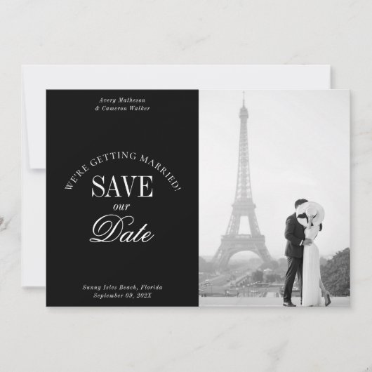 Black and White Elegant Save the Date Card (Vorderseite)