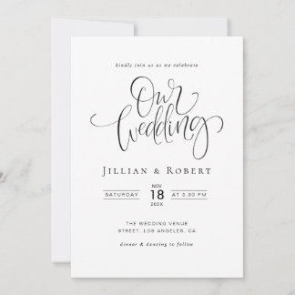 black and white elegant script wedding invitation einladung