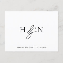 Black and White elegante Monogram Wedding Danke Postkarte