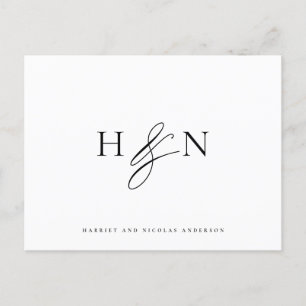 Black and White elegante Monogram Wedding Danke Postkarte