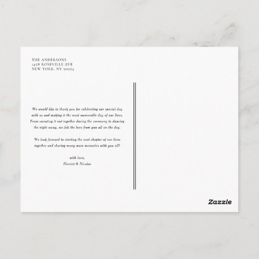 Black and White elegante Monogram Wedding Danke Postkarte (Rückseite)