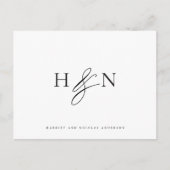 Black and White elegante Monogram Wedding Danke Postkarte (Vorderseite)