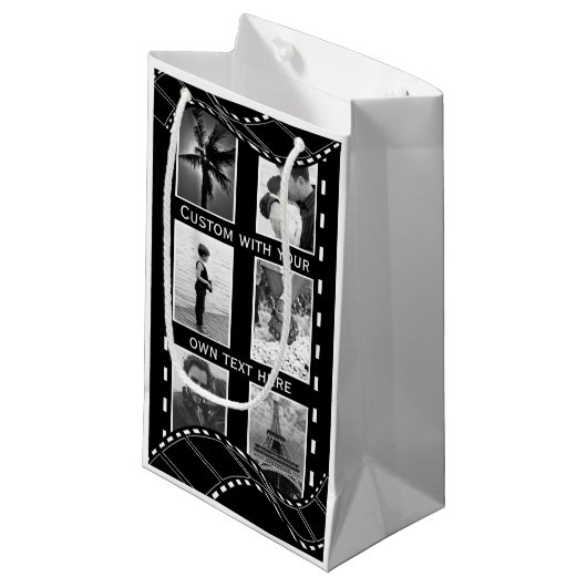 Black and White Film Reel Custom Photo Kleine Geschenktüte (Vorderseite Schrägansicht)