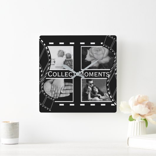 Black and White Film Reel Custom Photo Quadratische Wanduhr (Zuhause)