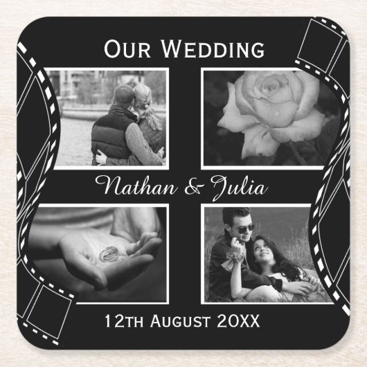 Black and White Film Reel Custom Photo Rechteckiger Pappuntersetzer (Vorderseite)