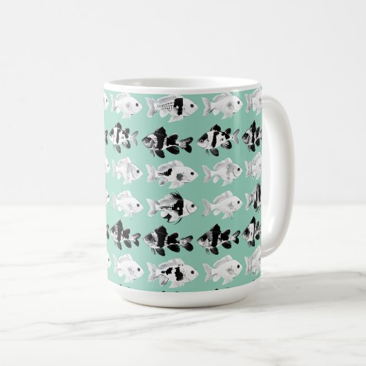 Black and white fish on teal background  kaffeetasse (VorderseiteRechts)