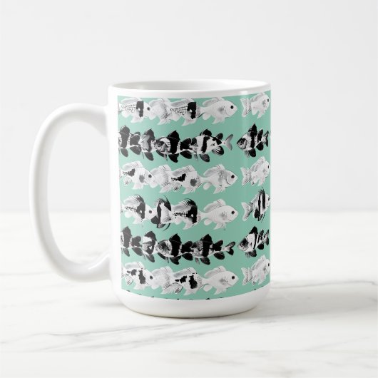 Black and white fish on teal background  kaffeetasse (Links)