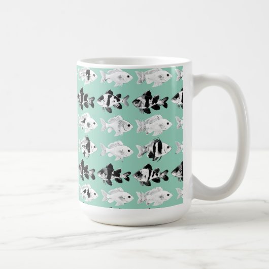Black and white fish on teal background  kaffeetasse (Rechts)