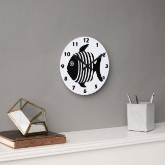 Black And White Fish Runde Wanduhr