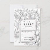 Black and White Floral Bow Wedding RSVP Karte (Vorderseite)