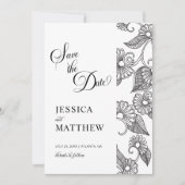 Black and White Floral Calligraphy Script w Photo Save The Date (Vorderseite)