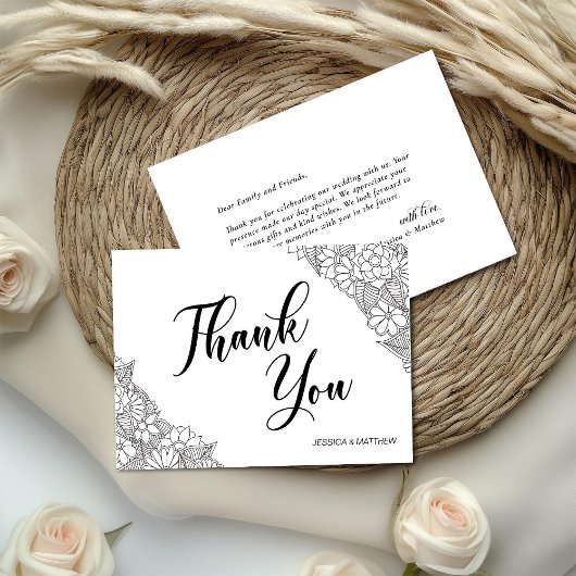 Black and White Floral  Dankeskarte