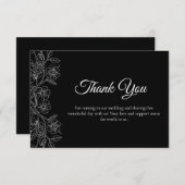 Black and White Floral Dankeskarte (Vorne/Hinten)